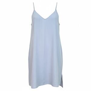 Linen Minimalist Camisole Dress Medium Knee Length Blue Summer Vacation